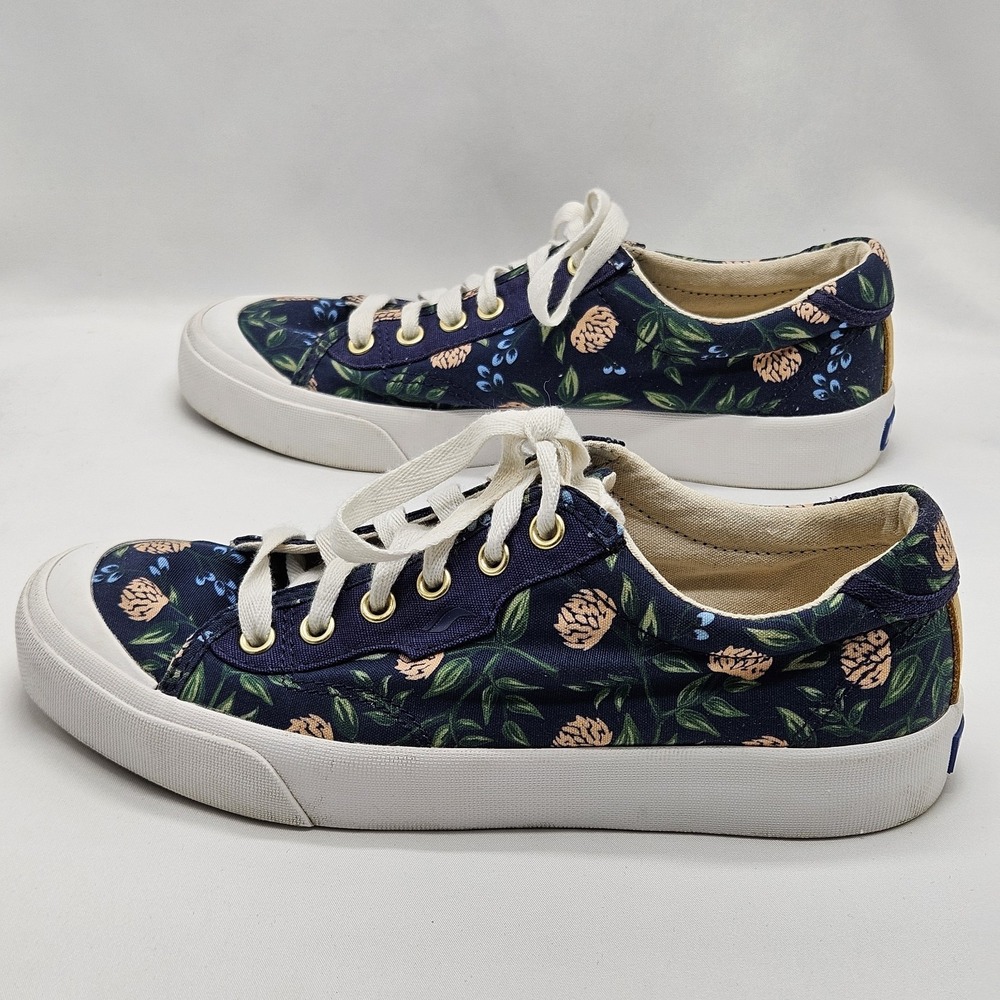 Keds x Rifle Paper Co Women's‎ Size 7.5 Sneakers Blue Peonies Floral Print Shoes - Picture 2 of 12
